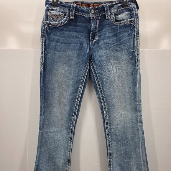 Rock Revival Yanka Jeans Women's 30 Bootcut Mid-Rise Stretch Flap Pocket Blue - Picture 2 of 10